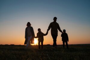 Walking path / sunrise road / family walking outdoor